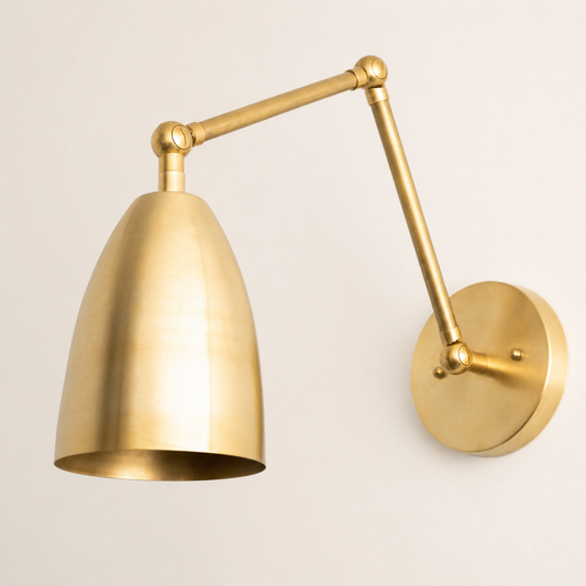 Adjustable Brass Swing Arm Wall Sconce with Bell Shade