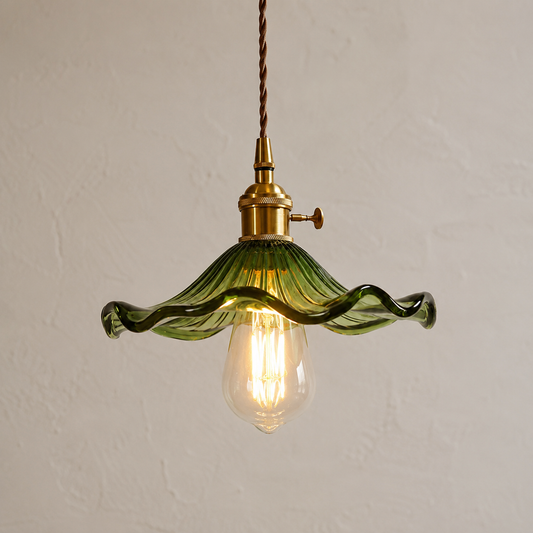 Floral Glass Pendant Light with Brass Fitting
