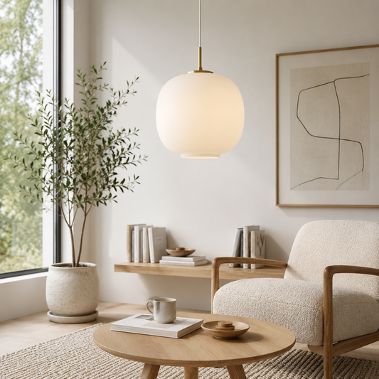 Modern Opal Glass Pendant Lamp with Gold Ceiling Mount
