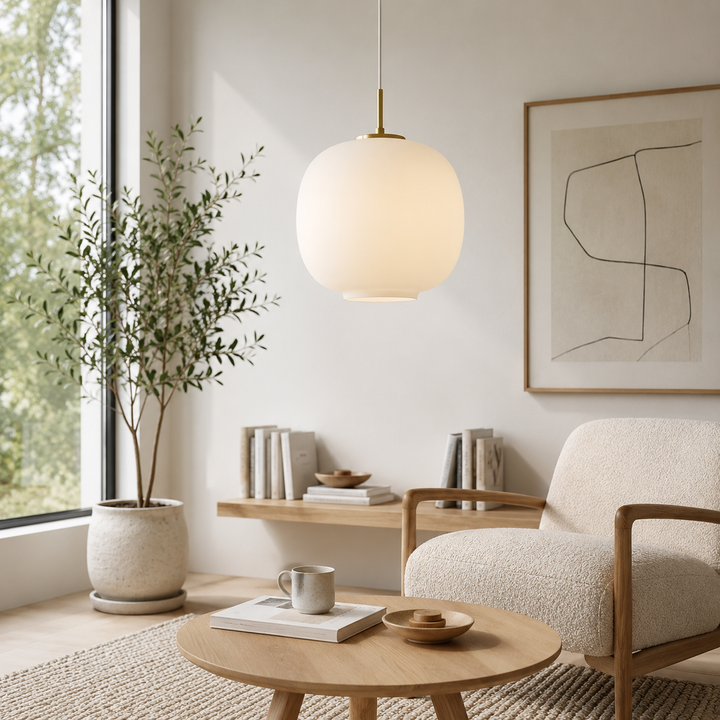 Modern Opal Glass Pendant Lamp with Gold Ceiling Mount