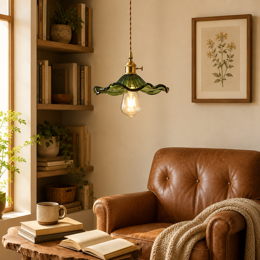 Floral Glass Pendant Light with Brass Fitting