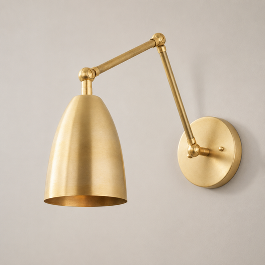 Adjustable Brass Swing Arm Wall Sconce with Bell Shade