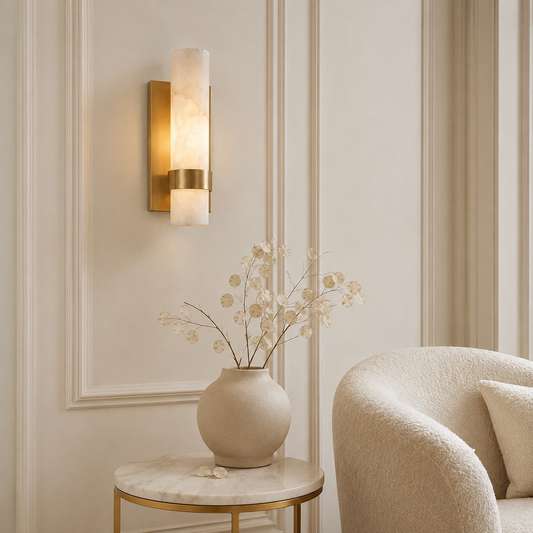 Luxury Alabaster Wall Sconce with Brass Frame