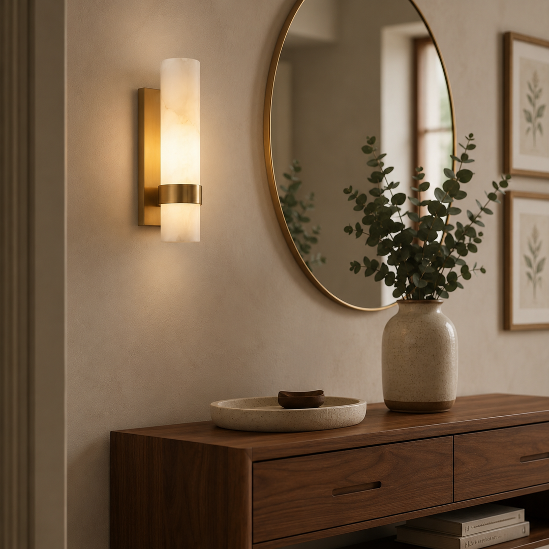 Luxury Alabaster Wall Sconce with Brass Frame