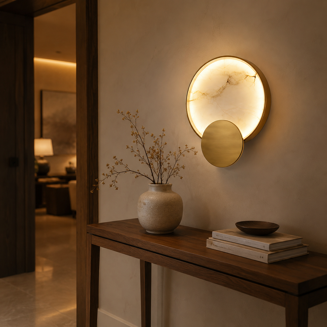 Jupiter Natural Alabaster LED Wall Sconce with Brass Finish