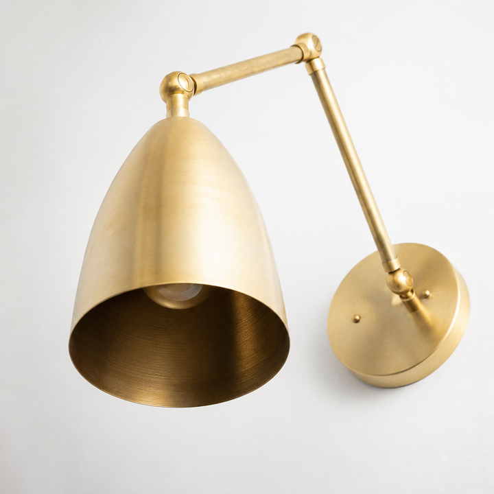 Adjustable Brass Swing Arm Wall Sconce with Bell Shade