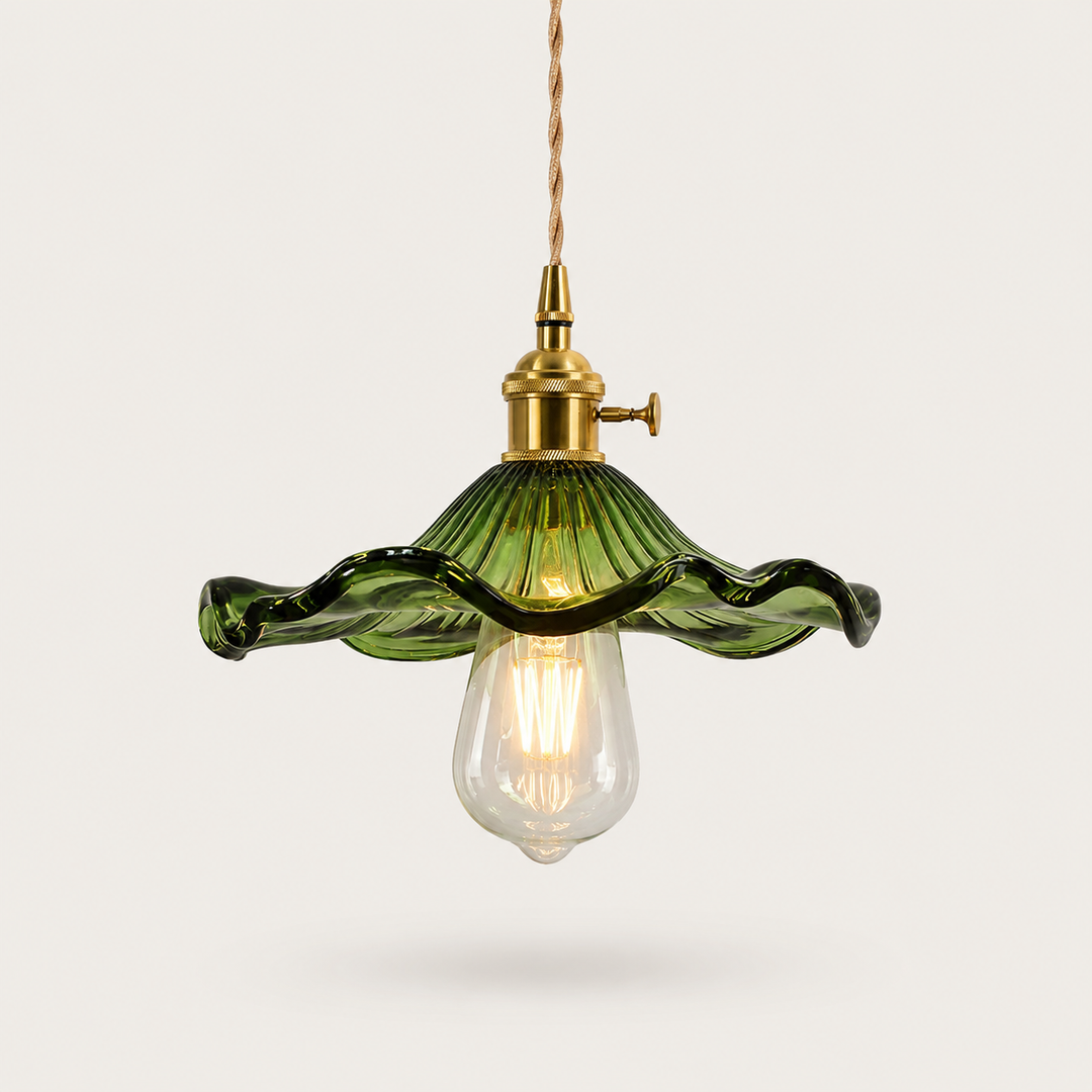 Floral Glass Pendant Light with Brass Fitting