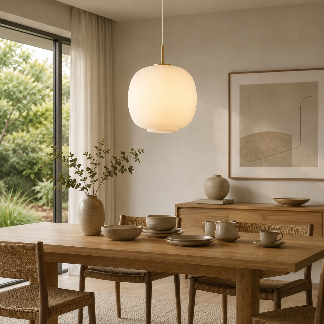 Modern Opal Glass Pendant Lamp with Gold Ceiling Mount