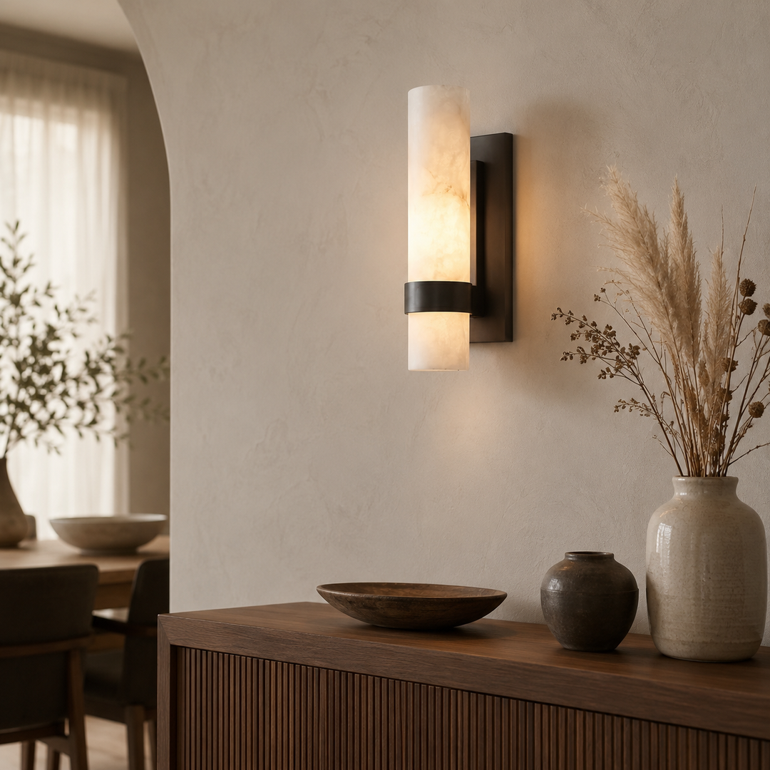 Luxury Alabaster Wall Sconce with Brass Frame