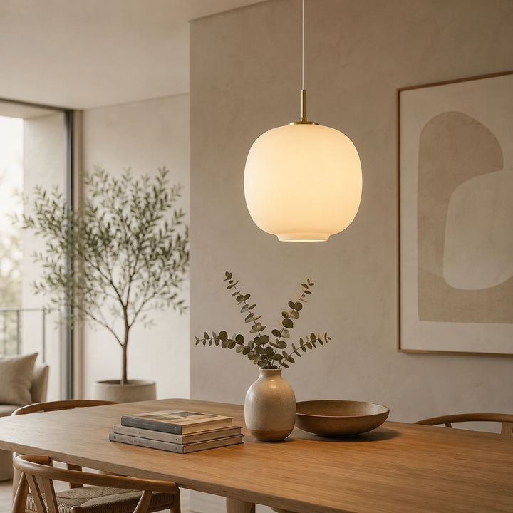 Modern Opal Glass Pendant Lamp with Gold Ceiling Mount
