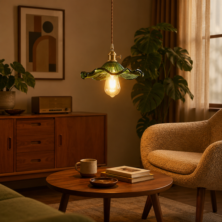 Floral Glass Pendant Light with Brass Fitting