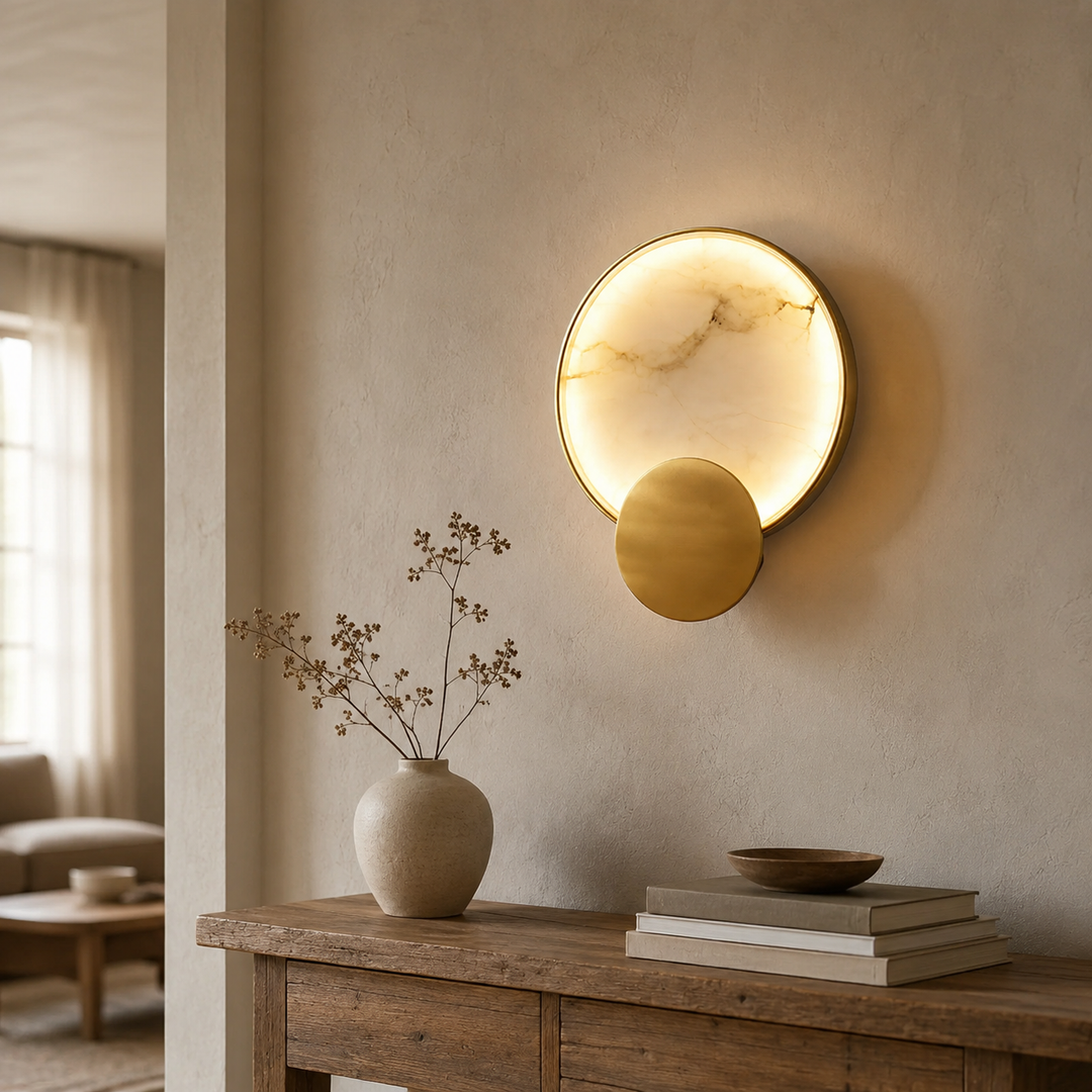 Jupiter Natural Alabaster LED Wall Sconce with Brass Finish