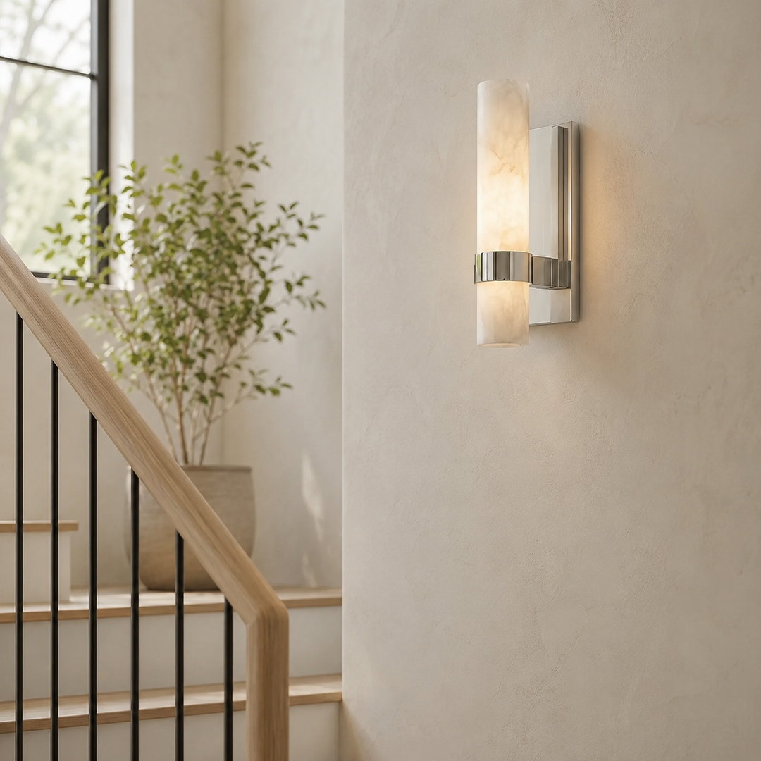 Luxury Alabaster Wall Sconce with Brass Frame