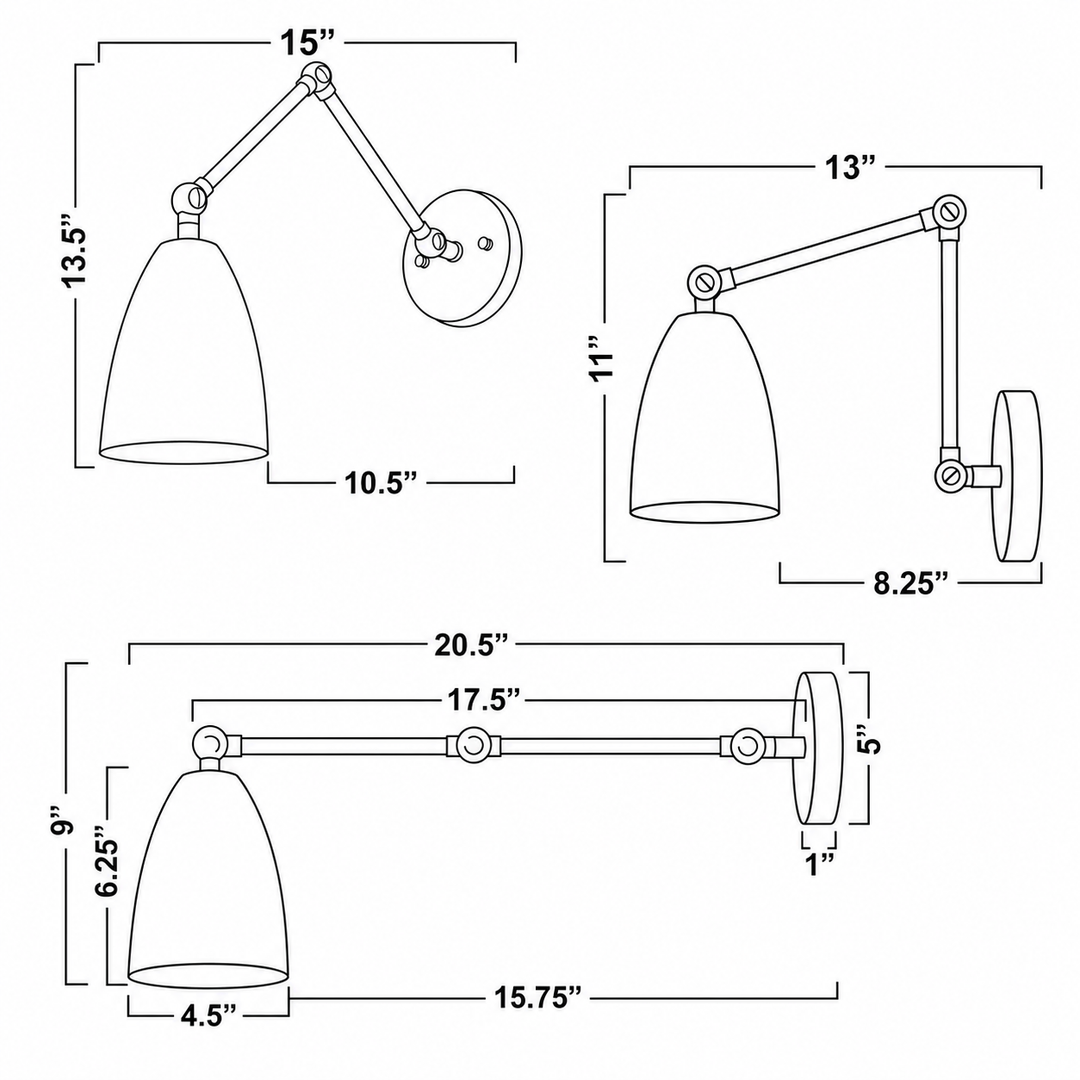 Adjustable Brass Swing Arm Wall Sconce with Bell Shade