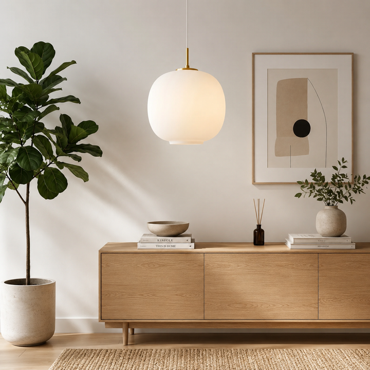Modern Opal Glass Pendant Lamp with Gold Ceiling Mount