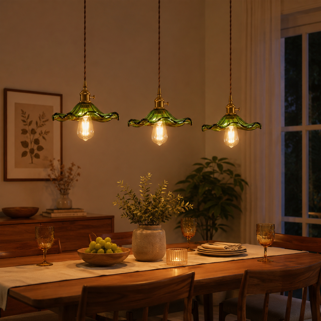Floral Glass Pendant Light with Brass Fitting