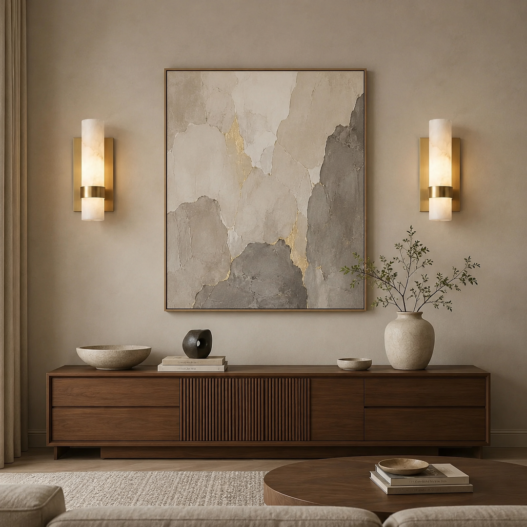 Luxury Alabaster Wall Sconce with Brass Frame